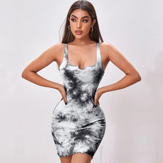 Women's All Over Tie Dye Print Bodycon Fit Mini Dress