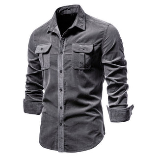 Men's corduroy slim-fit casual long-sleeve shirt