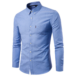 Men's Casual Slim Cotton Oxford Solid Color Large Size Bottom Shirt Long Sleeves