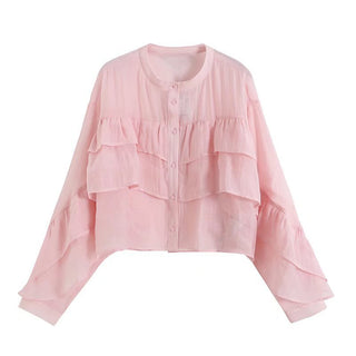 Women's Button Stand Collar Ruffle Shirt blouse