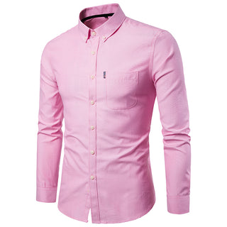 Men's Casual Slim Cotton Oxford Solid Color Large Size Bottom Shirt Long Sleeves