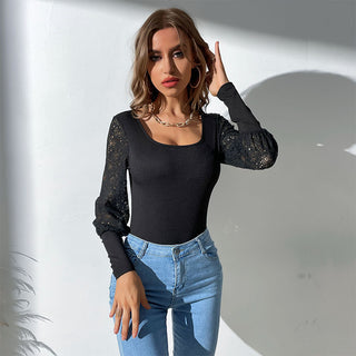 Black Lace Sleeved Top for Women