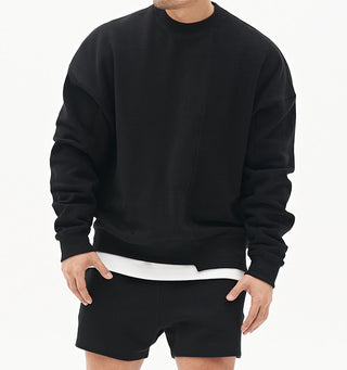 Men's Knitted Stitching Solid Color Casual Crew Neck Sweatshirt