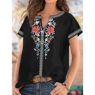 Women's loose western ethnic style top short-sleeved t-shirt