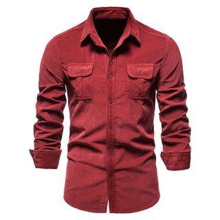 Men's corduroy slim-fit casual long-sleeve shirt