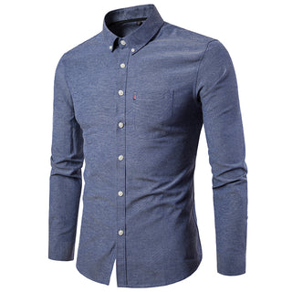 Men's Casual Slim Cotton Oxford Solid Color Large Size Bottom Shirt Long Sleeves