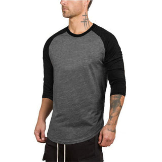 Men's Slim Three-quarter Sleeves Raglan T-Shirt Round Neck Contrasting Color Sports