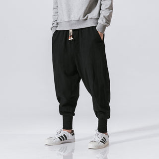 Linen Pants Men's Hip Hop Breathable Cotton Linen Trousers Solid Color Bloomers Casual Pants