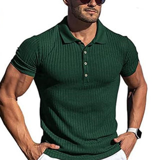 New Men's High Stretch Vertical Stripe Long Sleeve POLO Shirt Slim Fit Short Sleeve Polo Shirt