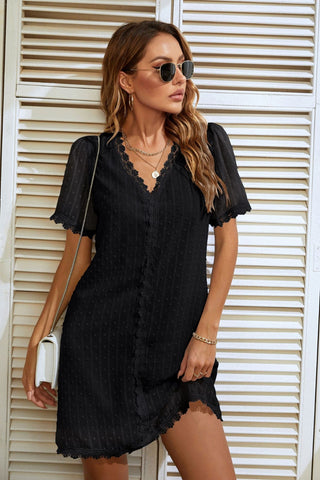 Lace Detail V-Neck Short Sleeve Dress for Women