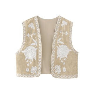 Embroidered Cardigan Vest for Women