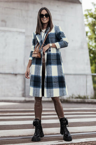 Double Take Full Size Plaid Button Up Lapel Collar Coat for Women