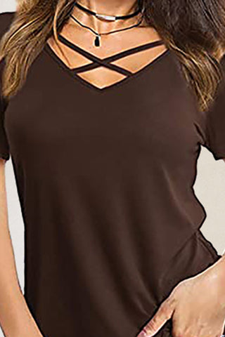 Crisscross Short Sleeve T-Shirt for Women