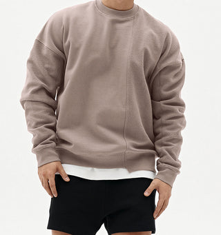 Men's Knitted Stitching Solid Color Casual Crew Neck Sweatshirt