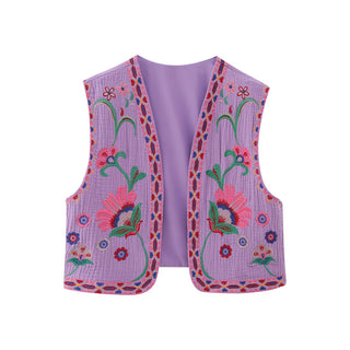 Embroidered Cardigan Vest for Women