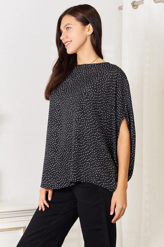 Double Take Printed Dolman Sleeve Round Neck Blouse for Women