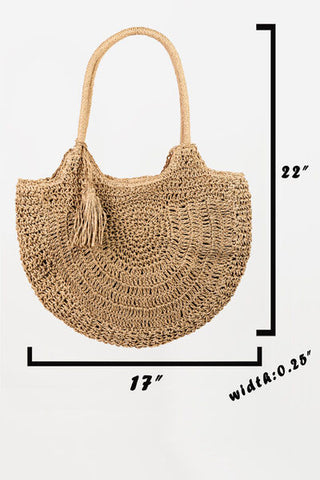 Fame Straw Braided Tote Bag with Tassel