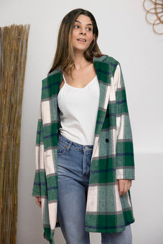 Double Take Full Size Plaid Button Up Lapel Collar Coat for Women