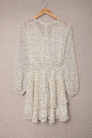 Tied Polka Dot Balloon Sleeve Layered Dress for Women