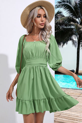 Square Neck Tie Back Ruffle Hem Dress for Women