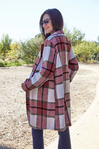 Double Take Full Size Plaid Button Up Lapel Collar Coat for Women