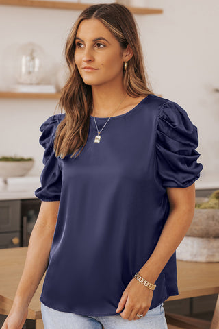 Puff Sleeve Round Neck Blouse for Women