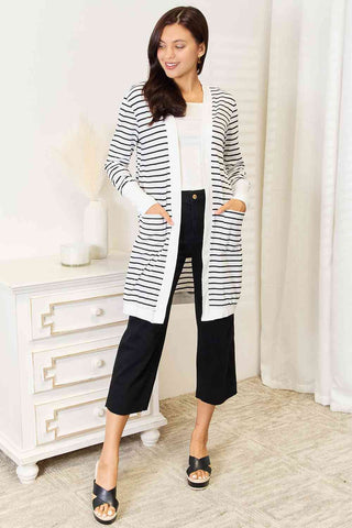 Double Take Striped Open Front Longline Cardigan for Women