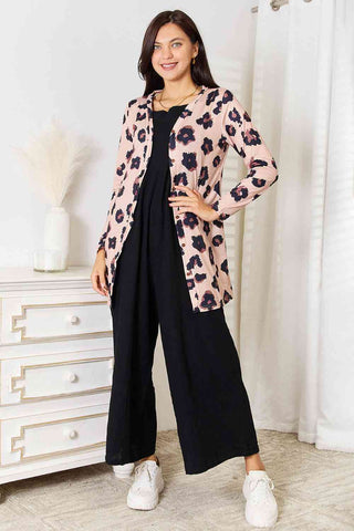 Double Take Printed Button Front Longline Cardigan for Women