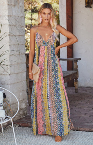 Women's Sling Deep V Print Long Dress