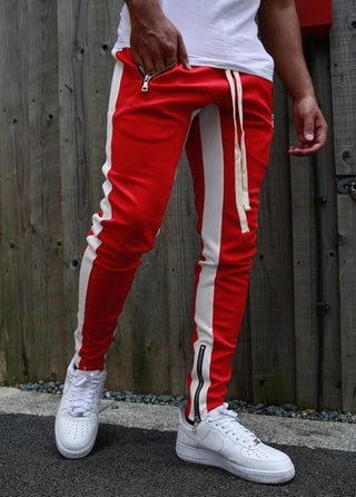 Men's color-block casual double-pocket multi-zipper sportspants