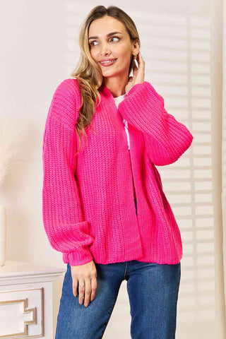 Woven Right Rib-Knit Open Front Drop Shoulder Cardigan for Women