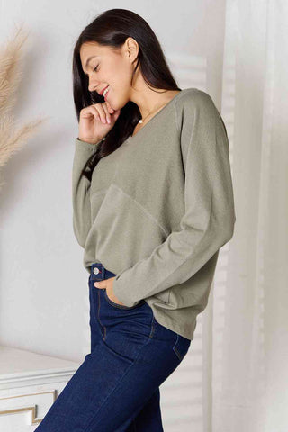 Culture Code  Full Size V-Neck Long Sleeve T-Shirt for Women