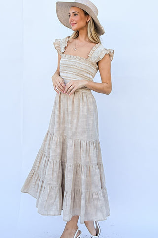 And The Why Linen Striped Ruffle Dress for Women