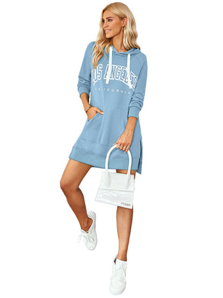 Women's lettered print hooded skirt dress