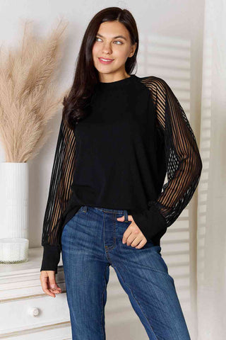 Double Take Round Neck Raglan Sleeve Blouse for Women