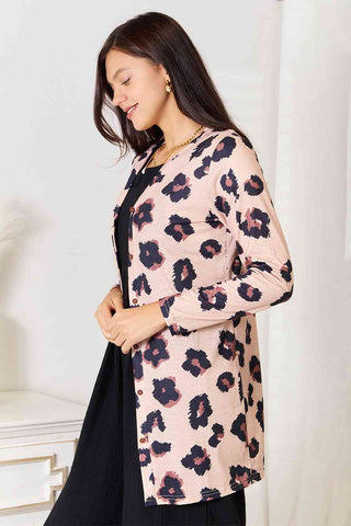 Double Take Printed Button Front Longline Cardigan for Women