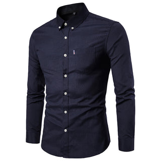 Men's Casual Slim Cotton Oxford Solid Color Large Size Bottom Shirt Long Sleeves