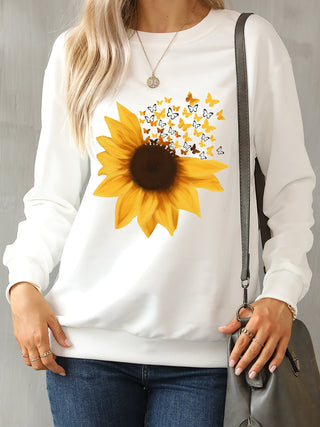 Sunflower Round Neck Dropped Shoulder Sweatshirt for Women