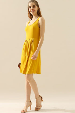 Doublju Round Neck Ruched Sleeveless Dress with Pockets for Women