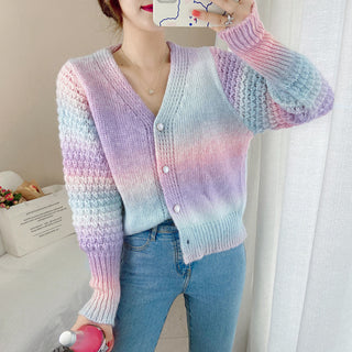 Women's Gradient Color V-neck Knit Cardigan