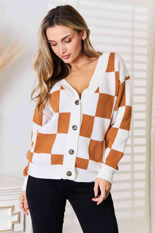 Double Take Button-Up V-Neck Dropped Shoulder Cardigan for Women