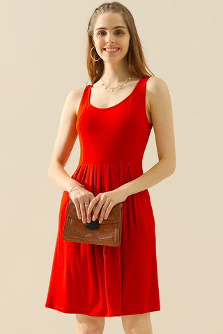 Doublju Round Neck Ruched Sleeveless Dress with Pockets for Women