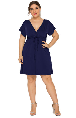 Women's Plus Size Deep V Solid Dress