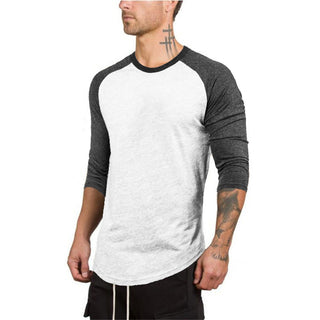 Men's Slim Three-quarter Sleeves Raglan T-Shirt Round Neck Contrasting Color Sports