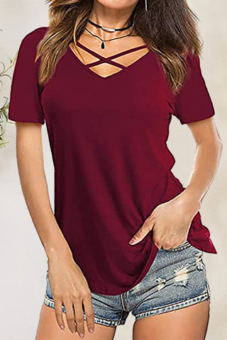 Crisscross Short Sleeve T-Shirt for Women