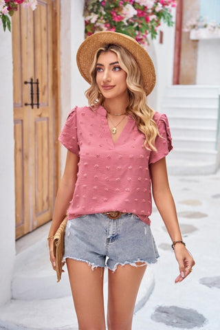 Women's V-neck Chiffon Pom Top