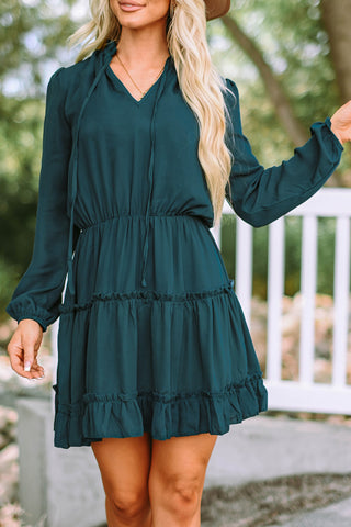 Frill Tie Neck Balloon Sleeve Dress for Women