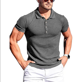 New Men's High Stretch Vertical Stripe Long Sleeve POLO Shirt Slim Fit Short Sleeve Polo Shirt