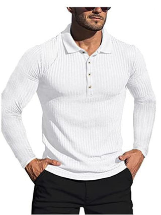 New Men's High Elastic Vertical Strip Long Sleeve POLO Shirt Slim Knit Bottom Shirt Polo Shirt