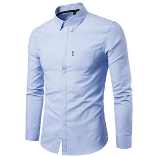 Men's Casual Slim Cotton Oxford Solid Color Large Size Bottom Shirt Long Sleeves